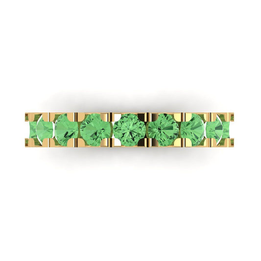 1.53 cttw Simulated Green Diamond Round Cut Yellow Gold Eternity Wedding Band