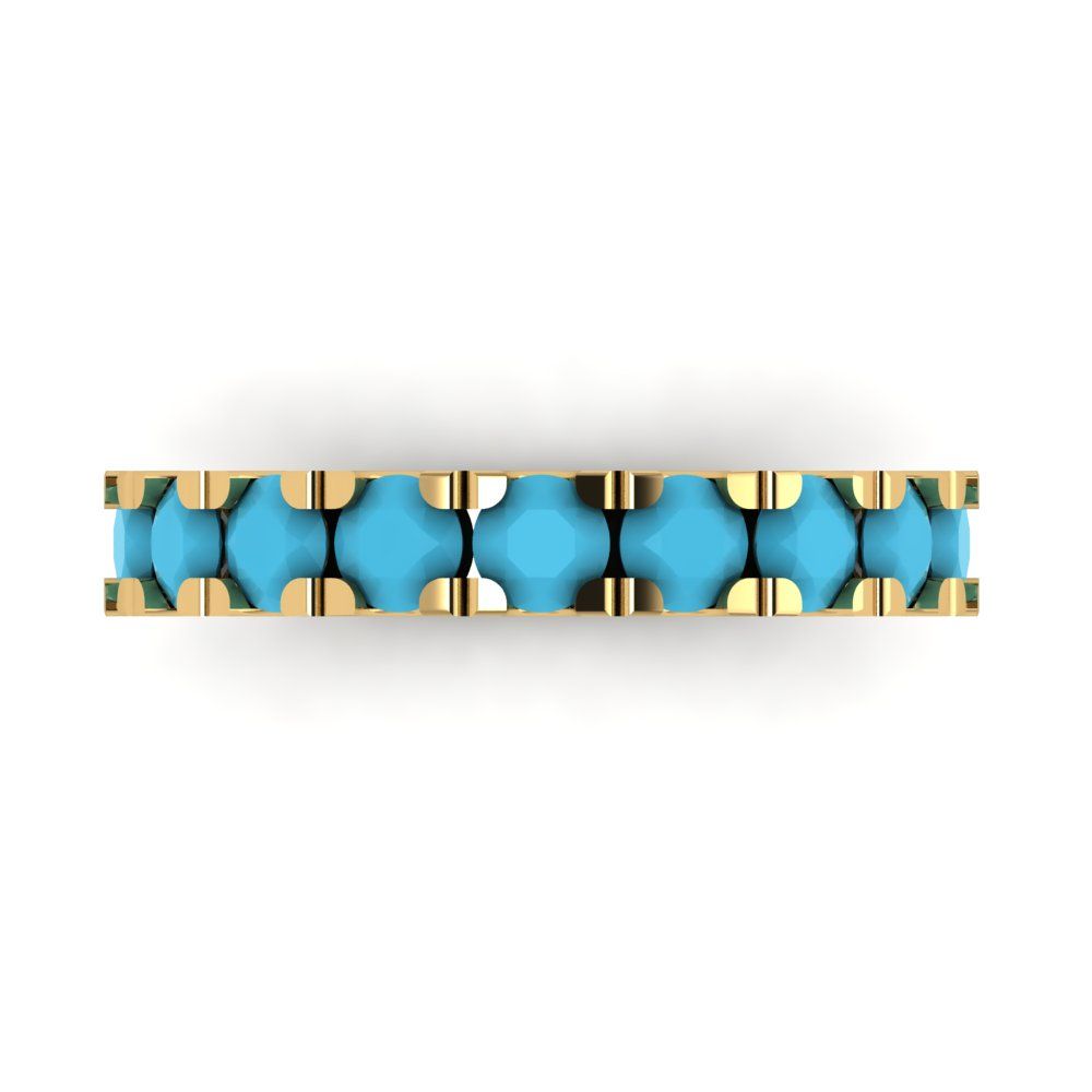 1.53 cttw Simulated Turquoise Round Cut Yellow Gold Eternity Wedding Band
