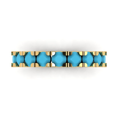 1.53 cttw Simulated Turquoise Round Cut Yellow Gold Eternity Wedding Band