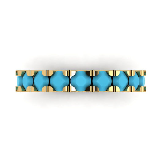 1.53 cttw Simulated Turquoise Round Cut Yellow Gold Eternity Wedding Band