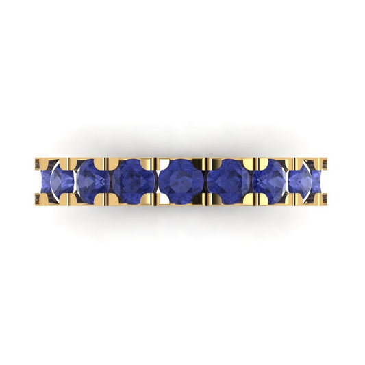 1.53 cttw Simulated Tanzanite Round Cut Yellow Gold Eternity Wedding Band