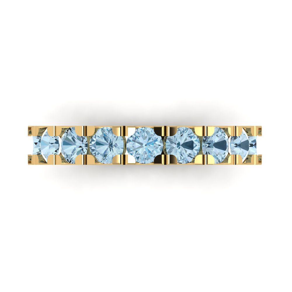1.53 cttw Natural Aquamarine Round Cut Yellow Gold Eternity Wedding Band