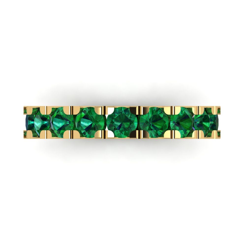 1.53 cttw Simulated Emerald Round Cut Yellow Gold Eternity Wedding Band