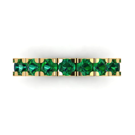 1.53 cttw Simulated Emerald Round Cut Yellow Gold Eternity Wedding Band