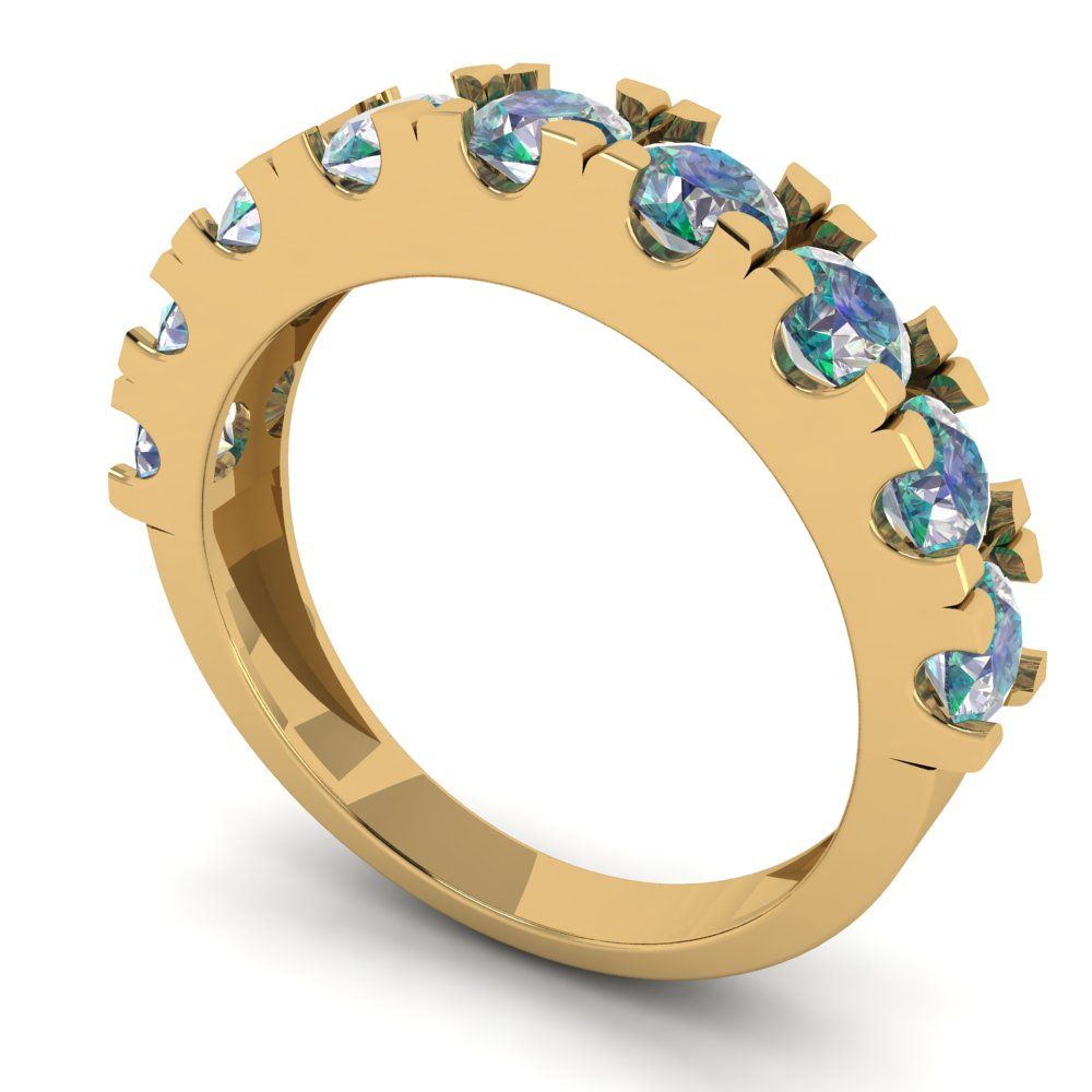 1.53 cttw Blue Moissanite Round Cut Yellow Gold Eternity Wedding Band