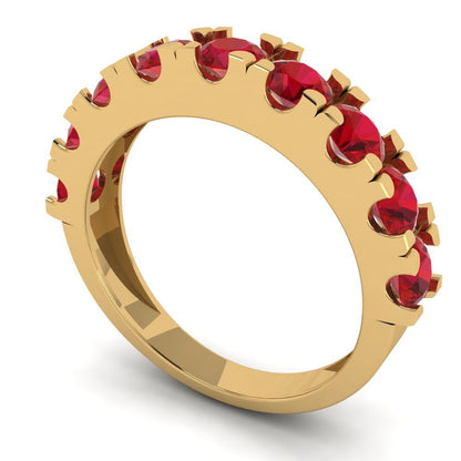 1.53 cttw Simulated Ruby Round Cut Yellow Gold Eternity Wedding Band