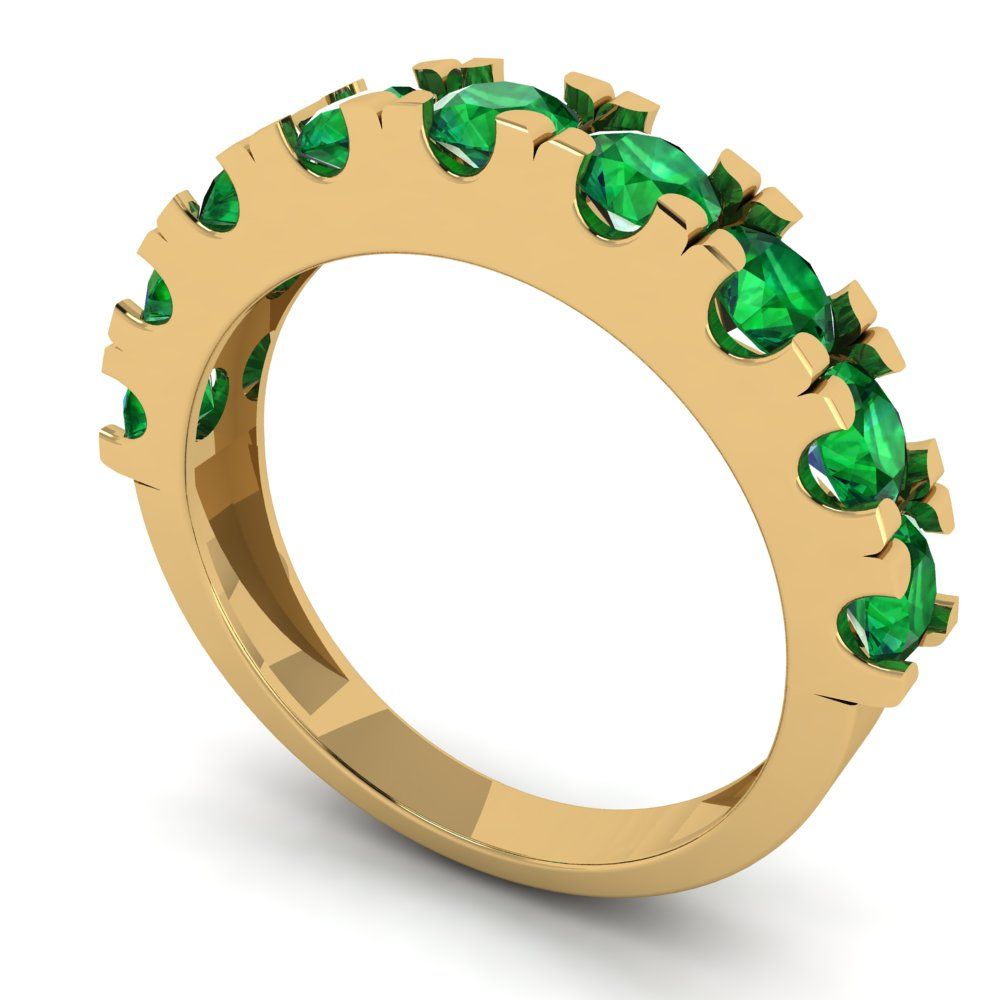 1.53 cttw Simulated Emerald Round Cut Yellow Gold Eternity Wedding Band