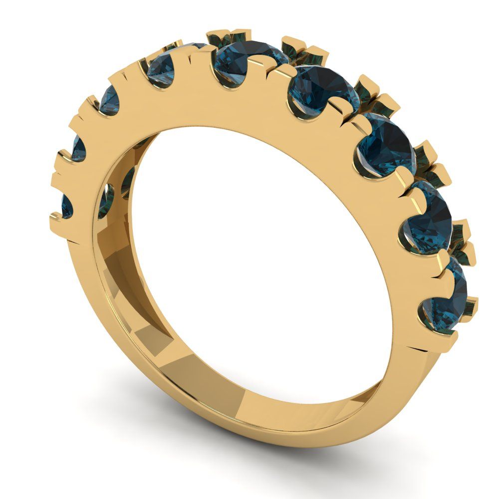 1.53 cttw Natural London Blue Topaz Round Cut Yellow Gold Eternity Wedding Band