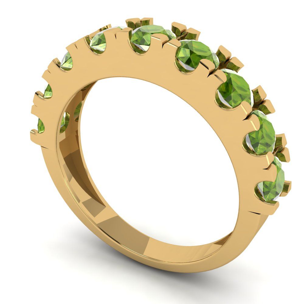 1.53 cttw Natural Peridot Round Cut Yellow Gold Eternity Wedding Band