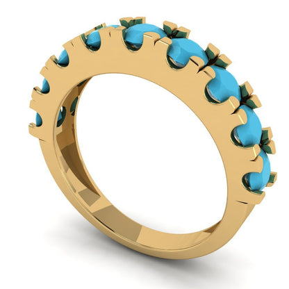 1.53 cttw Simulated Turquoise Round Cut Yellow Gold Eternity Wedding Band