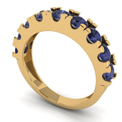 1.53 cttw Simulated Blue Sapphire Round Cut Yellow Gold Eternity Wedding Band