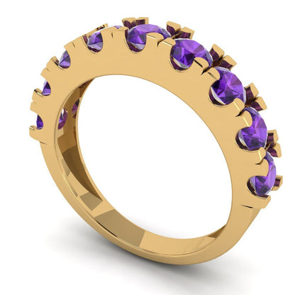 1.53 cttw Natural Amethyst Round Cut Yellow Gold Eternity Wedding Band