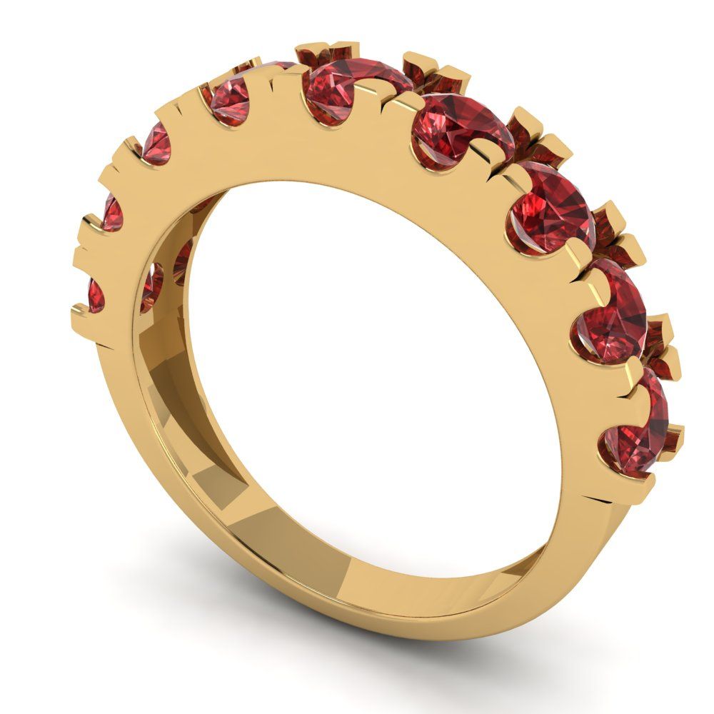 1.53 cttw Natural Garnet Round Cut Yellow Gold Eternity Wedding Band