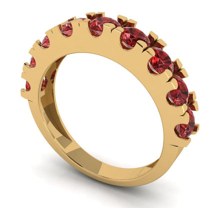 1.53 cttw Natural Garnet Round Cut Yellow Gold Eternity Wedding Band