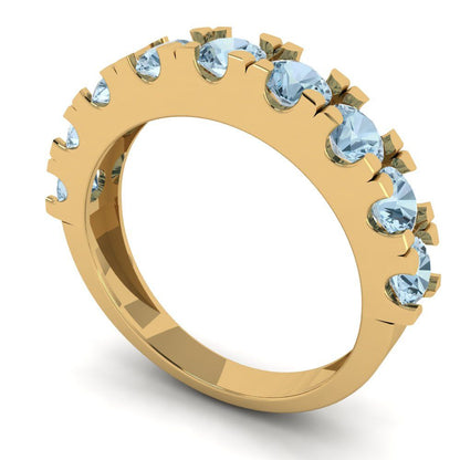 1.53 cttw Natural Swiss Blue Topaz Round Cut Yellow Gold Eternity Wedding Band