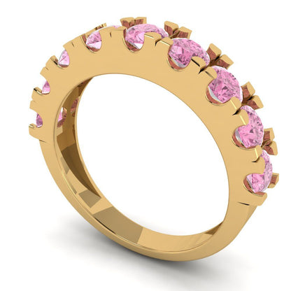 1.53 cttw Simulated Pink Diamond Round Cut Yellow Gold Eternity Wedding Band