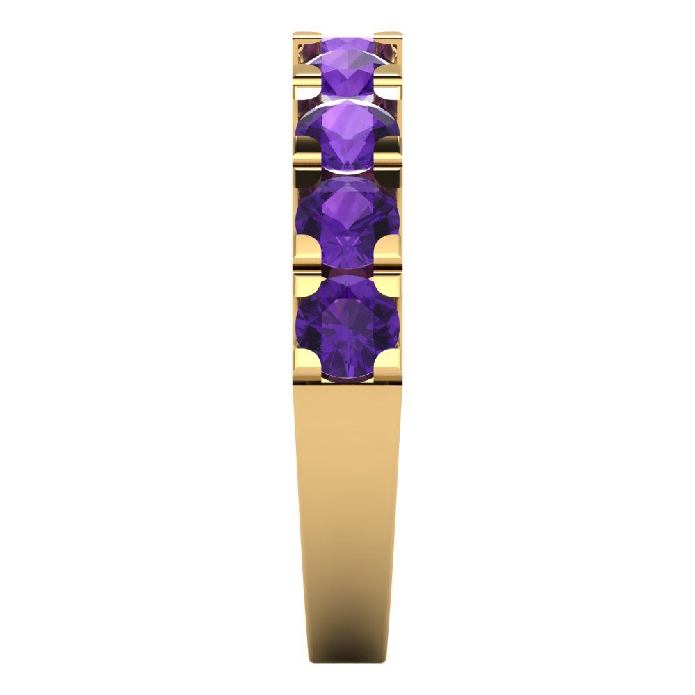 1.53 cttw Natural Amethyst Round Cut Yellow Gold Eternity Wedding Band