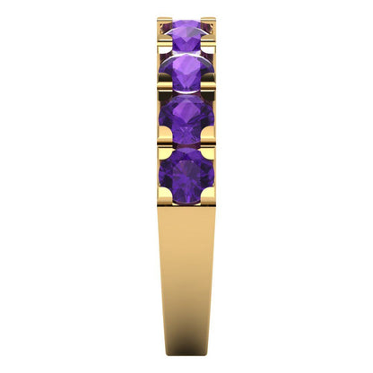 1.53 cttw Natural Amethyst Round Cut Yellow Gold Eternity Wedding Band