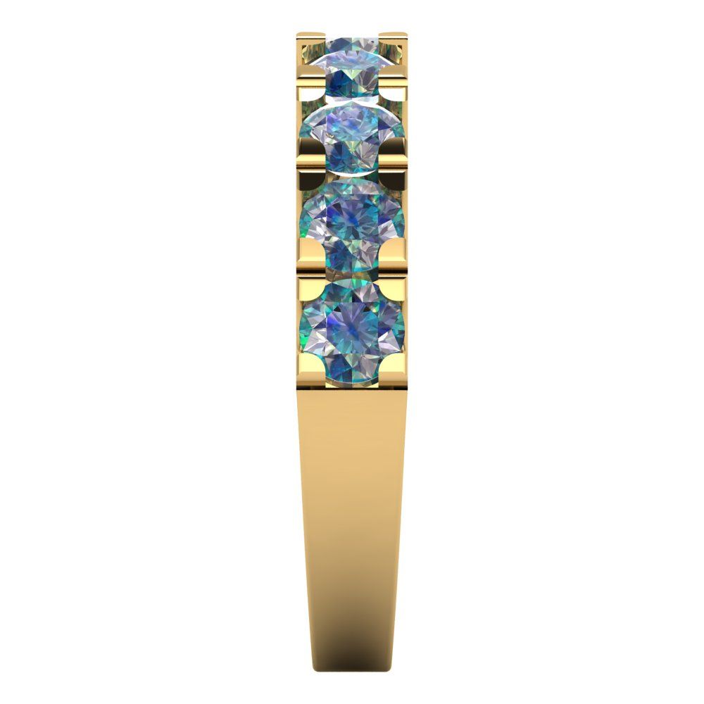 1.53 cttw Blue Moissanite Round Cut Yellow Gold Eternity Wedding Band