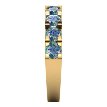1.53 cttw Blue Moissanite Round Cut Yellow Gold Eternity Wedding Band