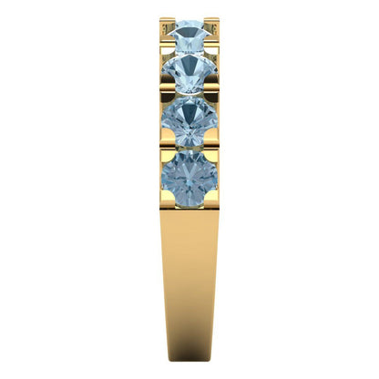 1.53 cttw Natural Aquamarine Round Cut Yellow Gold Eternity Wedding Band