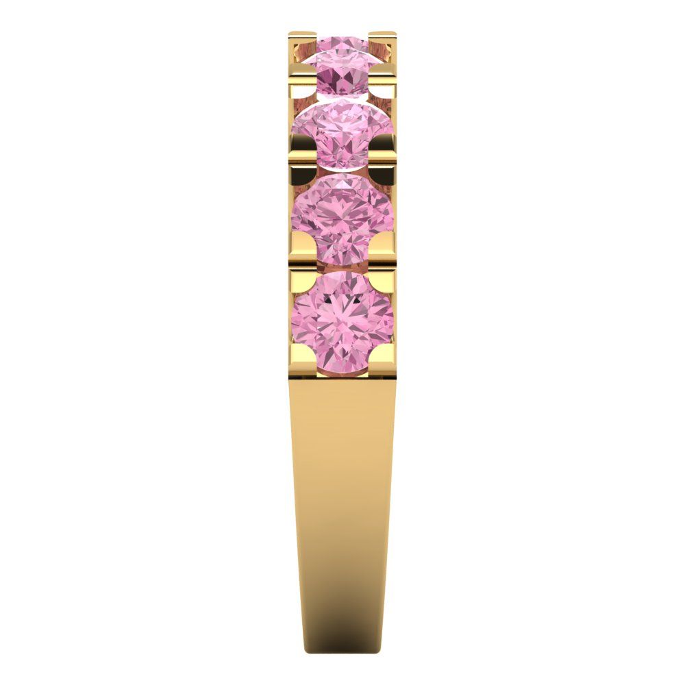 1.53 cttw Simulated Pink Diamond Round Cut Yellow Gold Eternity Wedding Band