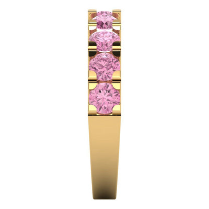 1.53 cttw Simulated Pink Diamond Round Cut Yellow Gold Eternity Wedding Band