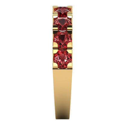 1.53 cttw Natural Garnet Round Cut Yellow Gold Eternity Wedding Band
