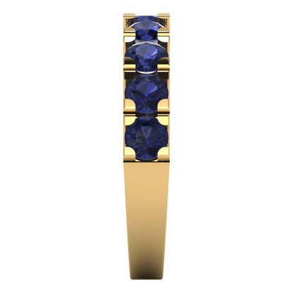 1.53 cttw Simulated Blue Sapphire Round Cut Yellow Gold Eternity Wedding Band
