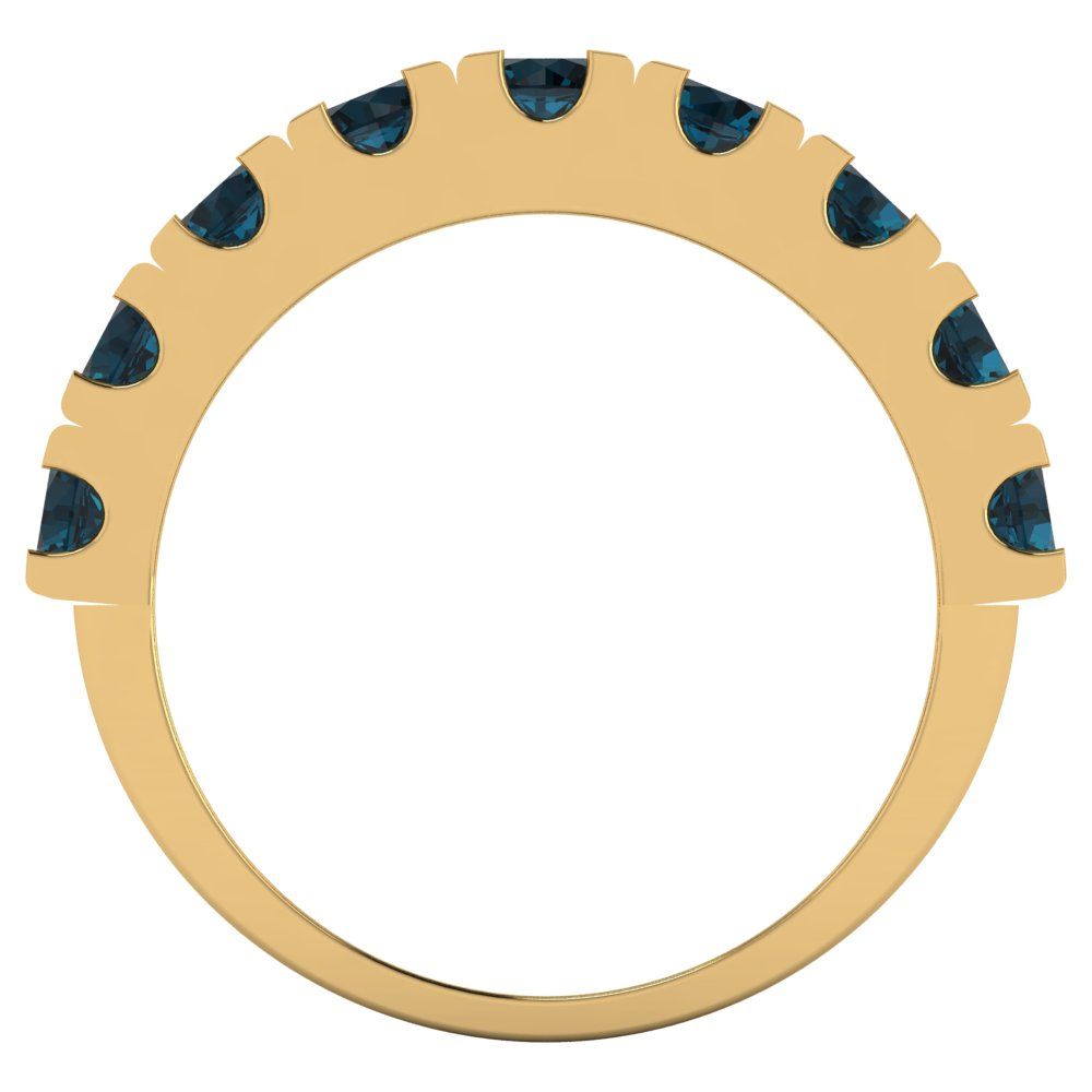 1.53 cttw Natural London Blue Topaz Round Cut Yellow Gold Eternity Wedding Band