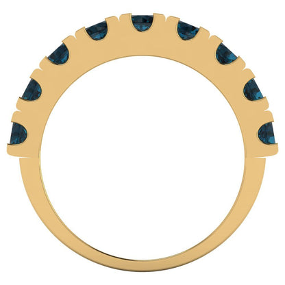 1.53 cttw Natural London Blue Topaz Round Cut Yellow Gold Eternity Wedding Band