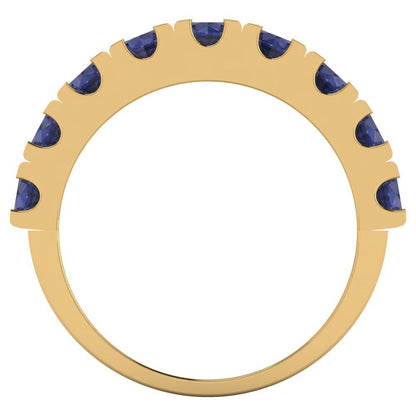 1.53 cttw Simulated Blue Sapphire Round Cut Yellow Gold Eternity Wedding Band