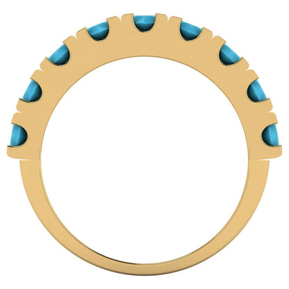 1.53 cttw Simulated Turquoise Round Cut Yellow Gold Eternity Wedding Band