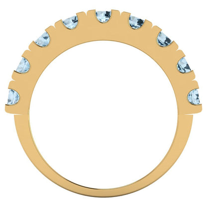 1.53 cttw Natural Aquamarine Round Cut Yellow Gold Eternity Wedding Band