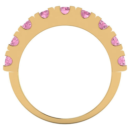 1.53 cttw Simulated Pink Diamond Round Cut Yellow Gold Eternity Wedding Band