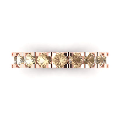 1.53 cttw Yellow Moissanite Round Cut Rose Gold Eternity Wedding Band