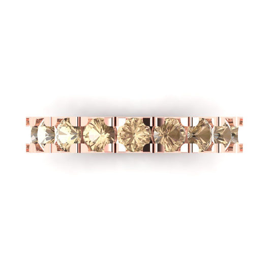 1.53 cttw Yellow Moissanite Round Cut Rose Gold Eternity Wedding Band