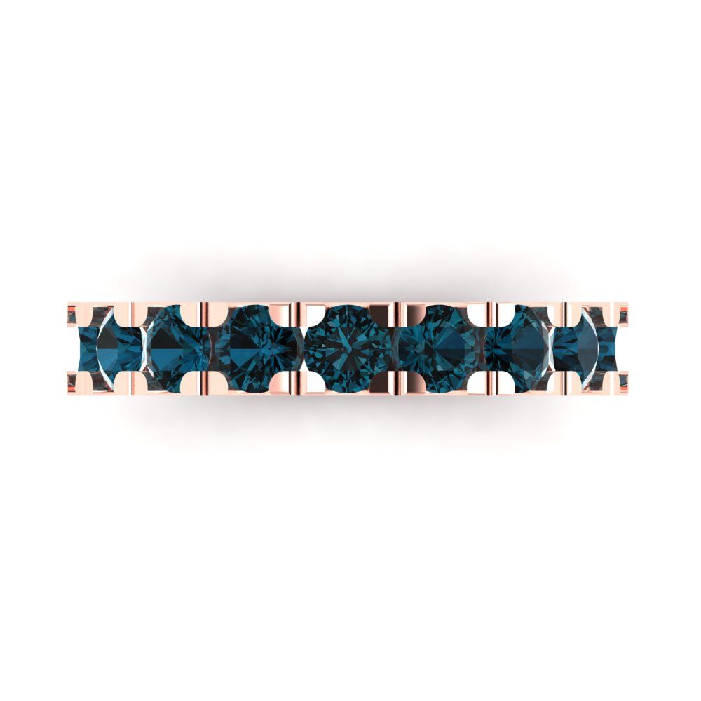 1.53 cttw Natural London Blue Topaz Round Cut Rose Gold Eternity Wedding Band