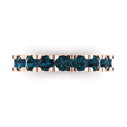 1.53 cttw Natural London Blue Topaz Round Cut Rose Gold Eternity Wedding Band