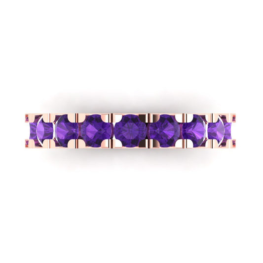 1.53 cttw Natural Amethyst Round Cut Rose Gold Eternity Wedding Band