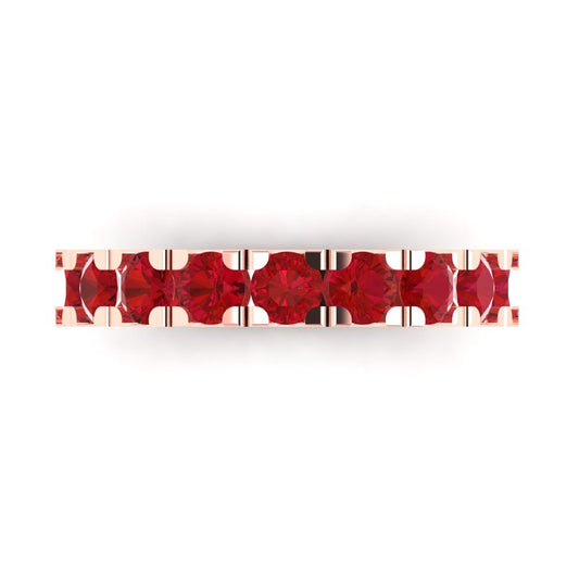 1.53 cttw Simulated Ruby Round Cut Rose Gold Eternity Wedding Band