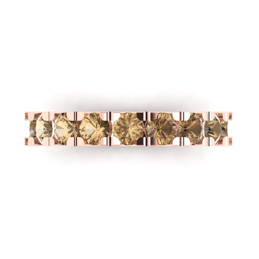 1.53 cttw Simulated Champagne Diamond Round Cut Rose Gold Eternity Wedding Band
