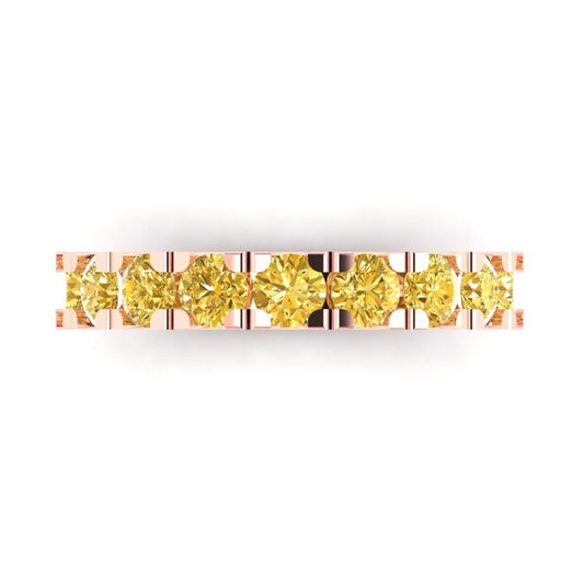 1.53 cttw Natural Citrine Round Cut Rose Gold Eternity Wedding Band
