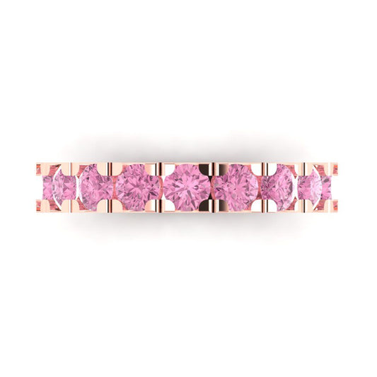 1.53 cttw Simulated Pink Diamond Round Cut Rose Gold Eternity Wedding Band
