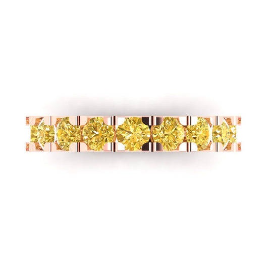 1.53 cttw Simulated Yellow Diamond Round Cut Rose Gold Eternity Wedding Band