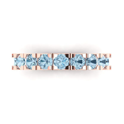 1.53 cttw Natural Swiss Blue Topaz Round Cut Rose Gold Eternity Wedding Band