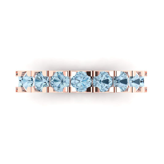 1.53 cttw Natural Swiss Blue Topaz Round Cut Rose Gold Eternity Wedding Band