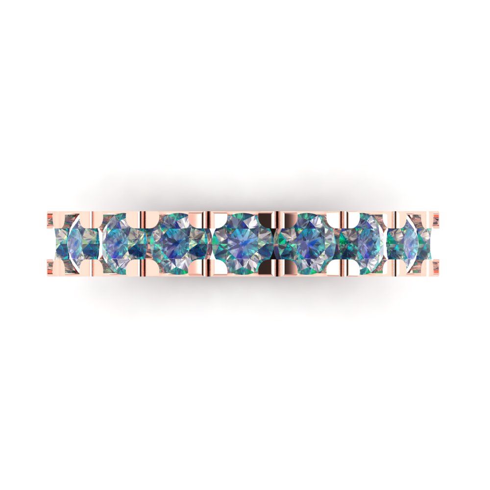 1.53 cttw Blue Moissanite Round Cut Rose Gold Eternity Wedding Band