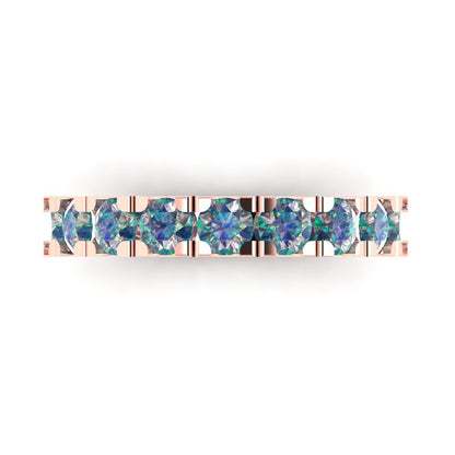 1.53 cttw Blue Moissanite Round Cut Rose Gold Eternity Wedding Band