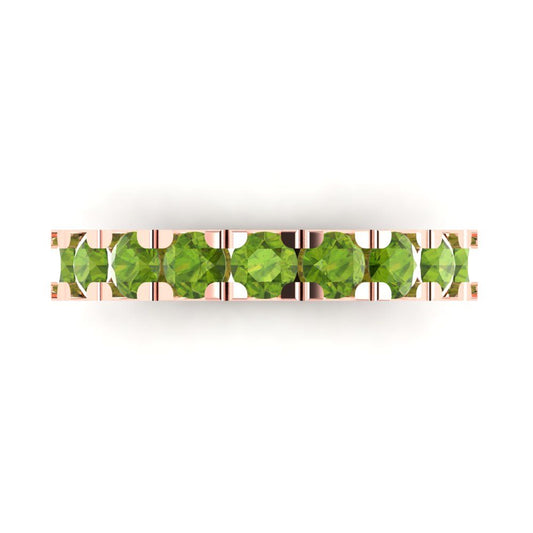 1.53 cttw Natural Peridot Round Cut Rose Gold Eternity Wedding Band